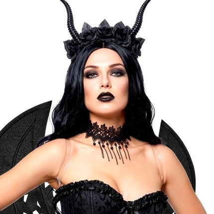 Halloween Haarband Zwart Duivel Bloem