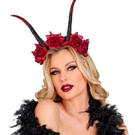 Halloween Haarband Zwart Rood Duivel Bloem