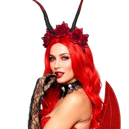 Halloween Haarband Zwart Rood Duivel Bloem
