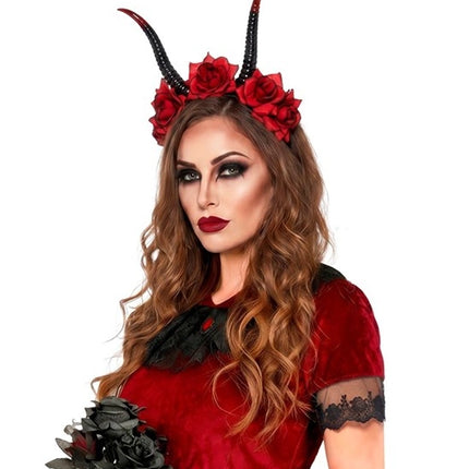 Halloween Haarband Zwart Rood Duivel Bloem