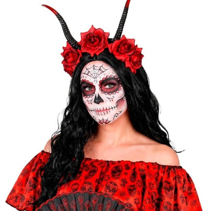 Halloween Haarband Zwart Rood Duivel Bloem