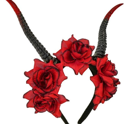 Halloween Haarband Zwart Rood Duivel Bloem