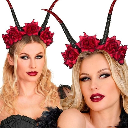 Halloween Haarband Zwart Rood Duivel Bloem