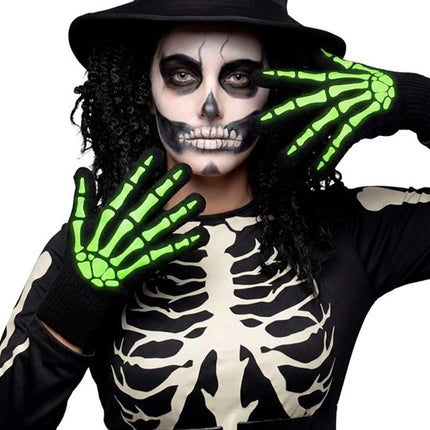 Halloween Handschoenen Zwart Wit Skelet Glow In The Dark