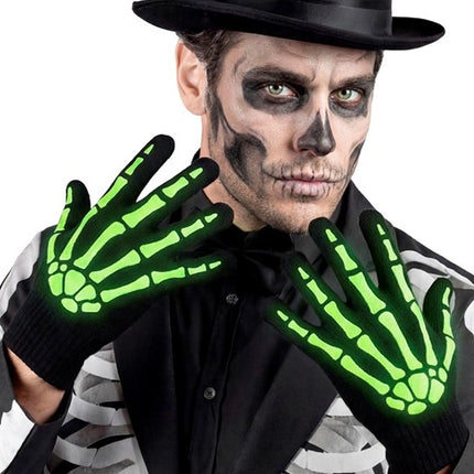 Halloween Handschoenen Zwart Wit Skelet Glow In The Dark