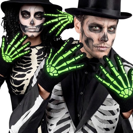 Halloween Handschoenen Zwart Wit Skelet Glow In The Dark