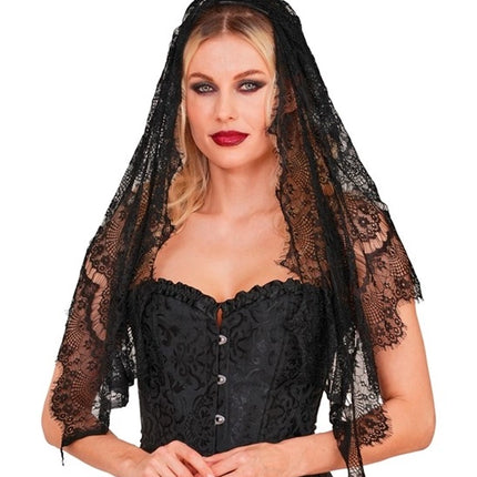 Halloween Sluier Zwart Kant