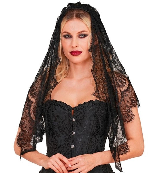 Halloween Sluier Zwart Kant