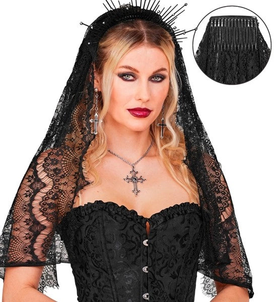 Halloween Sluier Zwart Kant