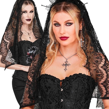 Halloween Sluier Zwart Kant