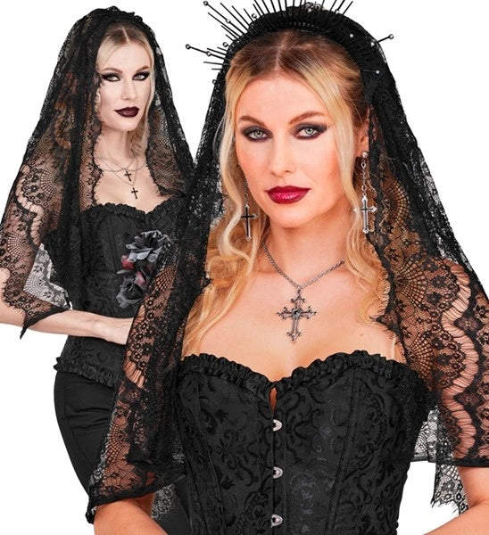 Halloween Sluier Zwart Kant