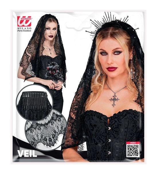Halloween Sluier Zwart Kant