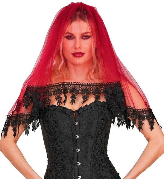 Halloween Sluier Rood Zwart