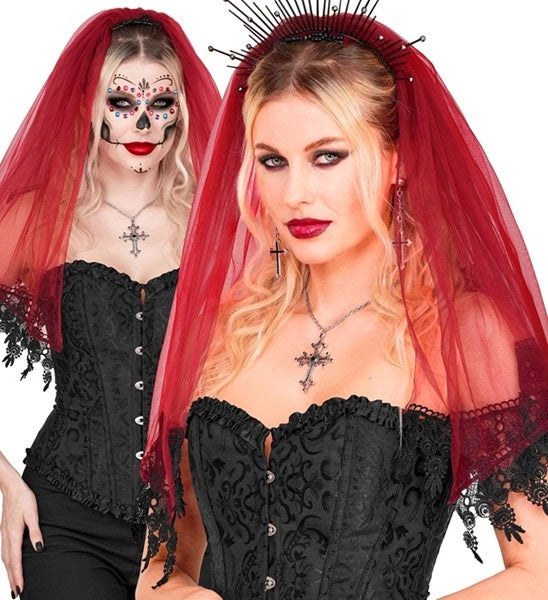 Halloween Sluier Rood Zwart
