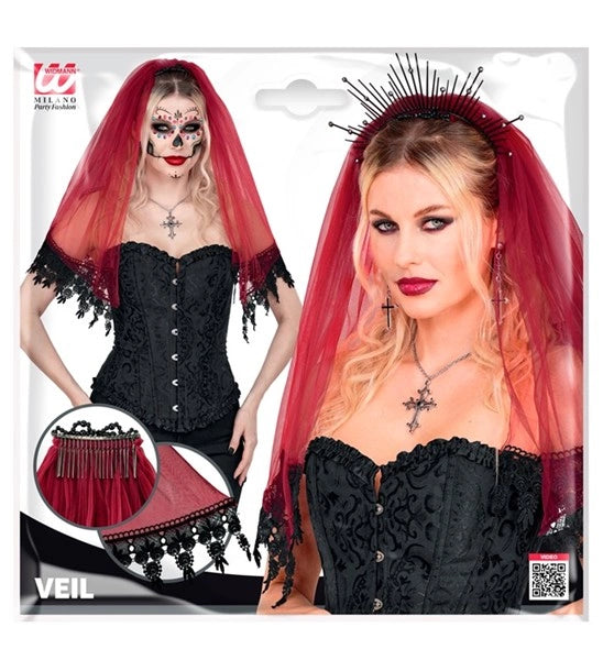 Halloween Sluier Rood Zwart