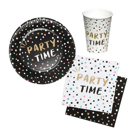 Tafelset 'Party time' (6 bordjes, 6 bekertjes, 12 servetten)