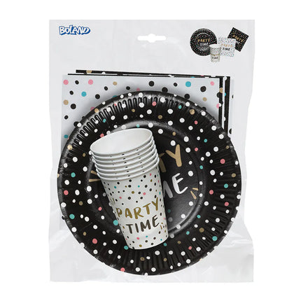 Tafelset 'Party time' (6 bordjes, 6 bekertjes, 12 servetten)