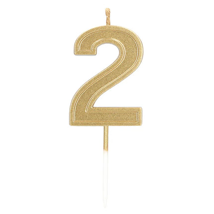 Kaarsje Elegant '2' goud op prikker (3 x 4,2 x 0,7 cm)