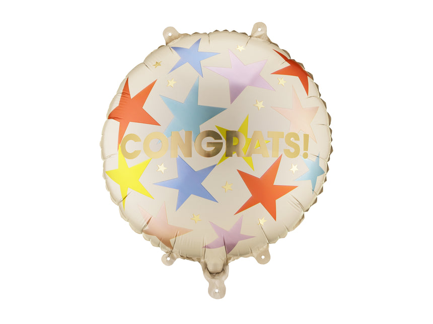 Folieballon rond ‘'Congrats’', 35x35 cm, mix leeg