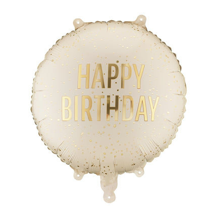 Folieballon rond Happy Birthday, 35x35 cm, crème Leeg