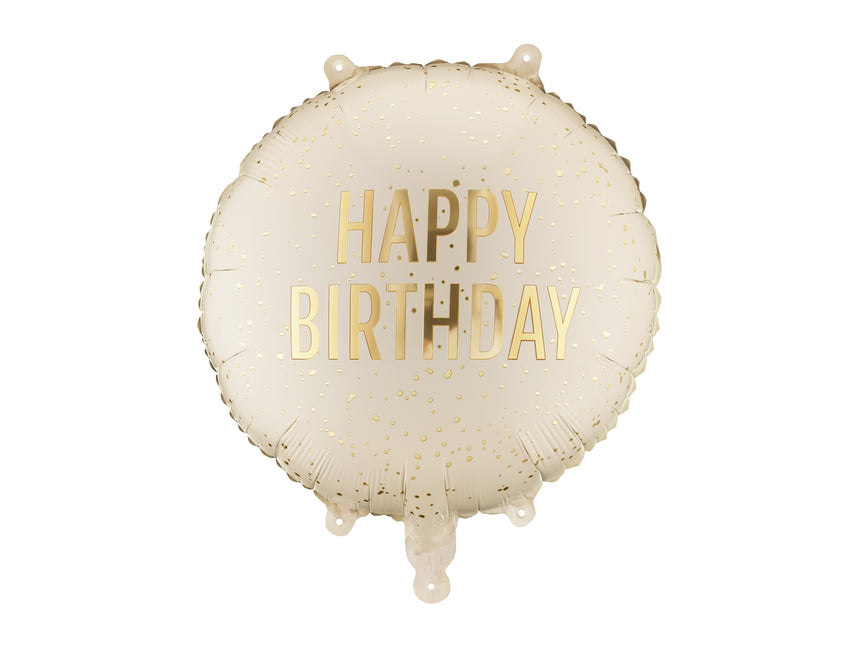 Folieballon rond Happy Birthday, 35x35 cm, crème Leeg