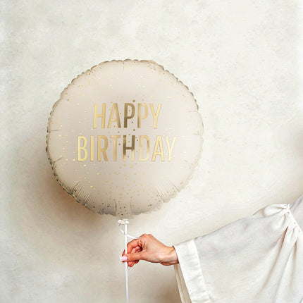 Folieballon rond Happy Birthday, 35x35 cm, crème Leeg