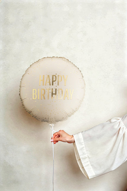 Folieballon rond Happy Birthday, 35x35 cm, crème Leeg