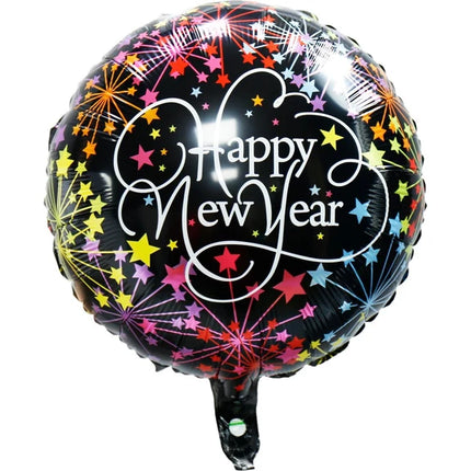 Happy New Year Helium Ballon Zwart Sterren Leeg 45cm