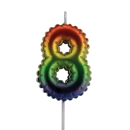8 Jaar Kaars Regenboog 7cm