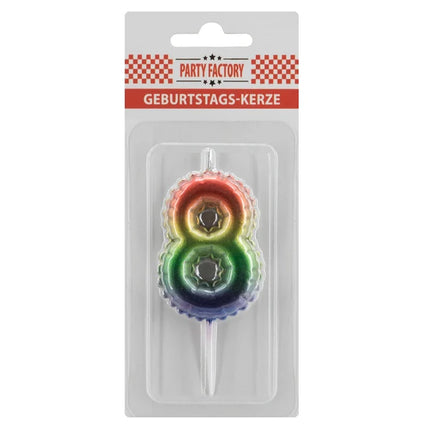 8 Jaar Kaars Regenboog 7cm