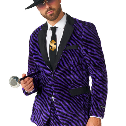 Pimp Kostuum Heren Paars Zebraprint 3-delig