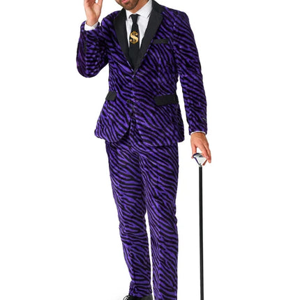 Pimp Kostuum Heren Paars Zebraprint 3-delig
