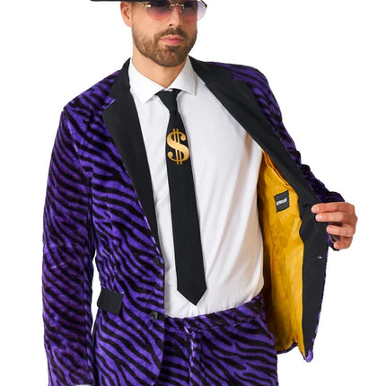 Pimp Kostuum Heren Paars Zebraprint 3-delig