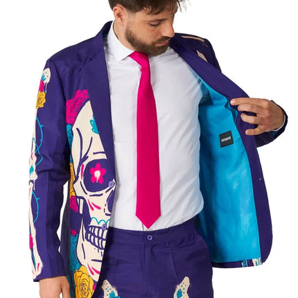Sugar Skull Kostuum Heren Paars 3-delig