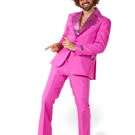 Disco Kostuum Heren Roze 2-delig