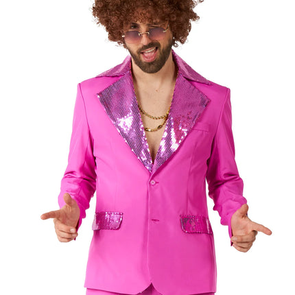 Disco Kostuum Heren Roze 2-delig