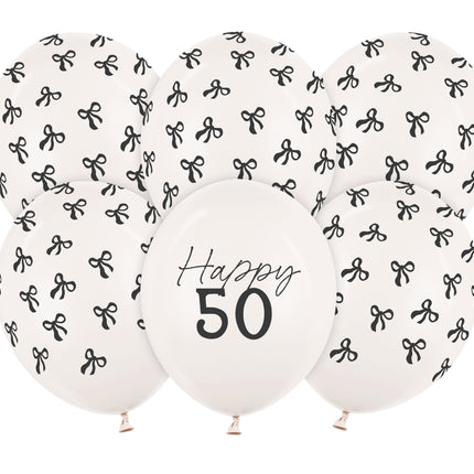 50 Jaar Ballonnen Zwart Wit Strik 30cm 6st