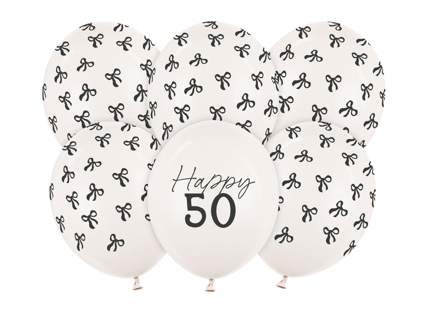 50 Jaar Ballonnen Zwart Wit Strik 30cm 6st