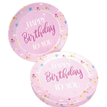 Happy Birthday Borden Roze 23cm 8st