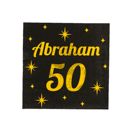 Abraham Servetten Zwart Goud 50 Jaar 19cm 16st van Paper Dreams koop je bij Partywinkel