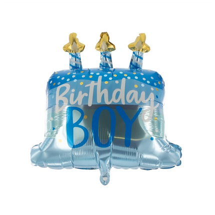 Birthday Boy Helium Ballon Blauw Taart Leeg 70cm