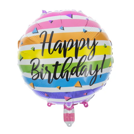 Happy Birthday Helium Ballon Gekleurd Strepen Leeg 45cm