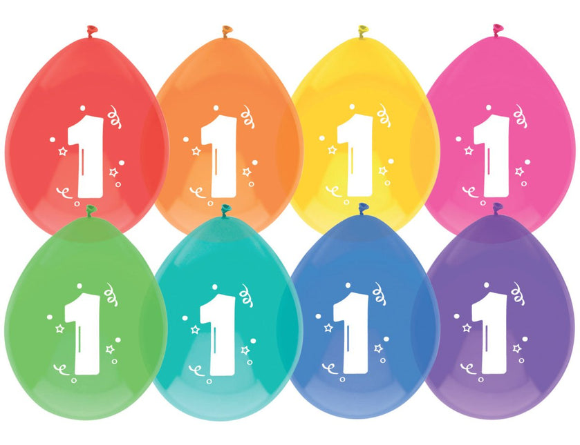 Ballonnen 1 Jaar Gekleurd 30cm 8st van Haza Witbaard koop je bij Partywinkel