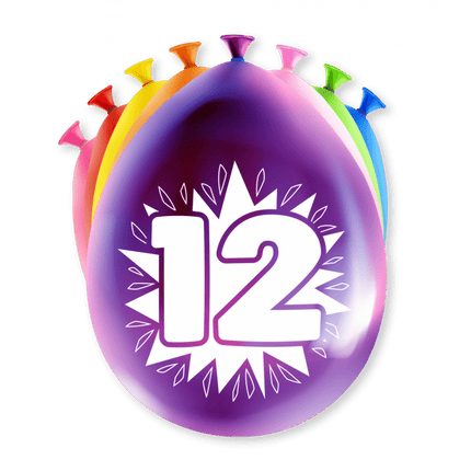 Ballonnen 12 Jaar Meerkleurig 30cm 8st van Paper Dreams koop je bij Partywinkel