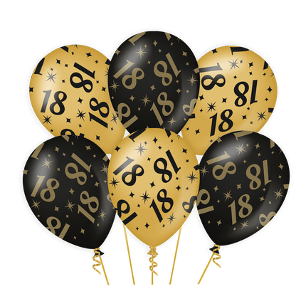 Ballonnen 18 Jaar Goud Zwart 30cm 6st van Paper Dreams koop je bij Partywinkel