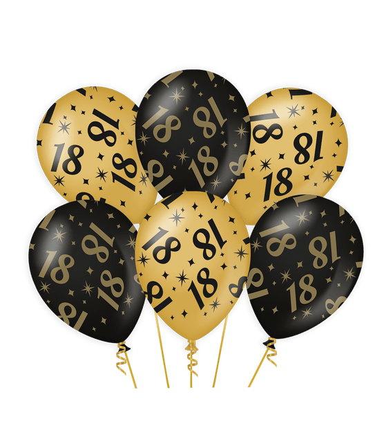 Ballonnen 18 Jaar Goud Zwart 30cm 6st van Paper Dreams koop je bij Partywinkel