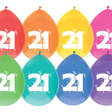 Ballonnen 21 Jaar Gekleurd 30cm 8st van Haza Witbaard koop je bij Partywinkel