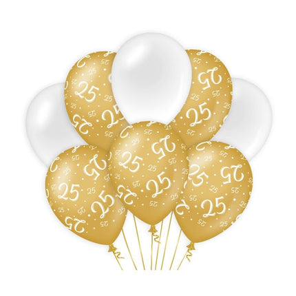 Ballonnen 25 Jaar Goud Wit 30cm 8st van Paper Dreams koop je bij Partywinkel