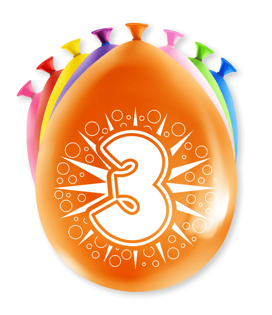 Ballonnen 3 Jaar Hoera 30cm 8st van Paper Dreams koop je bij Partywinkel