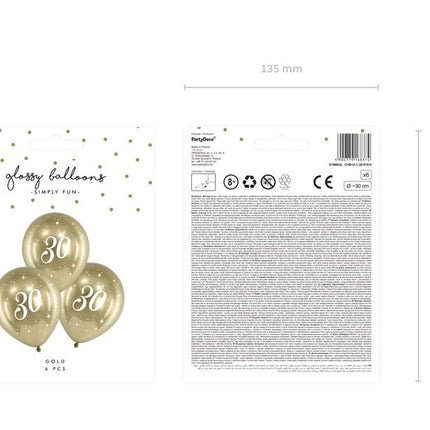 Ballonnen 30 Jaar Goud 30cm 6st van Partydeco koop je bij Partywinkel
